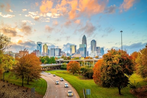 Downtown Skyline of Charlotte, North Carolina, USA at Sunset