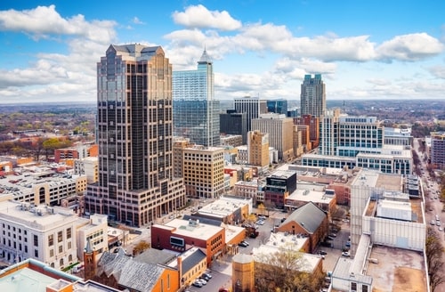 Aerial View of Raleigh, North Carolina Skyline on a Sunny Day