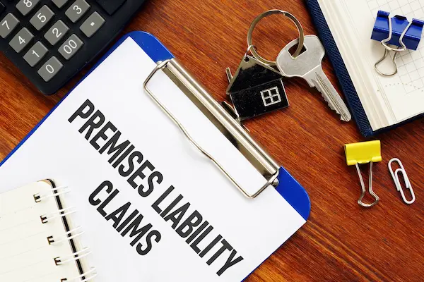 A premises liability injury claim concept image showing a clipboard and piece of paper.