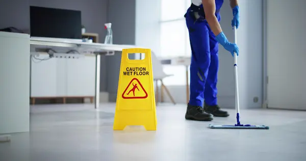 A wet floor sign, indicating a premises liability injury waiting to happen.